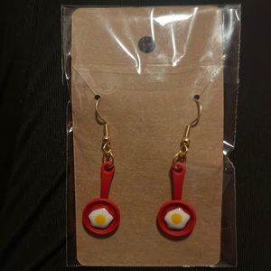 Red frying pan handmade earrings